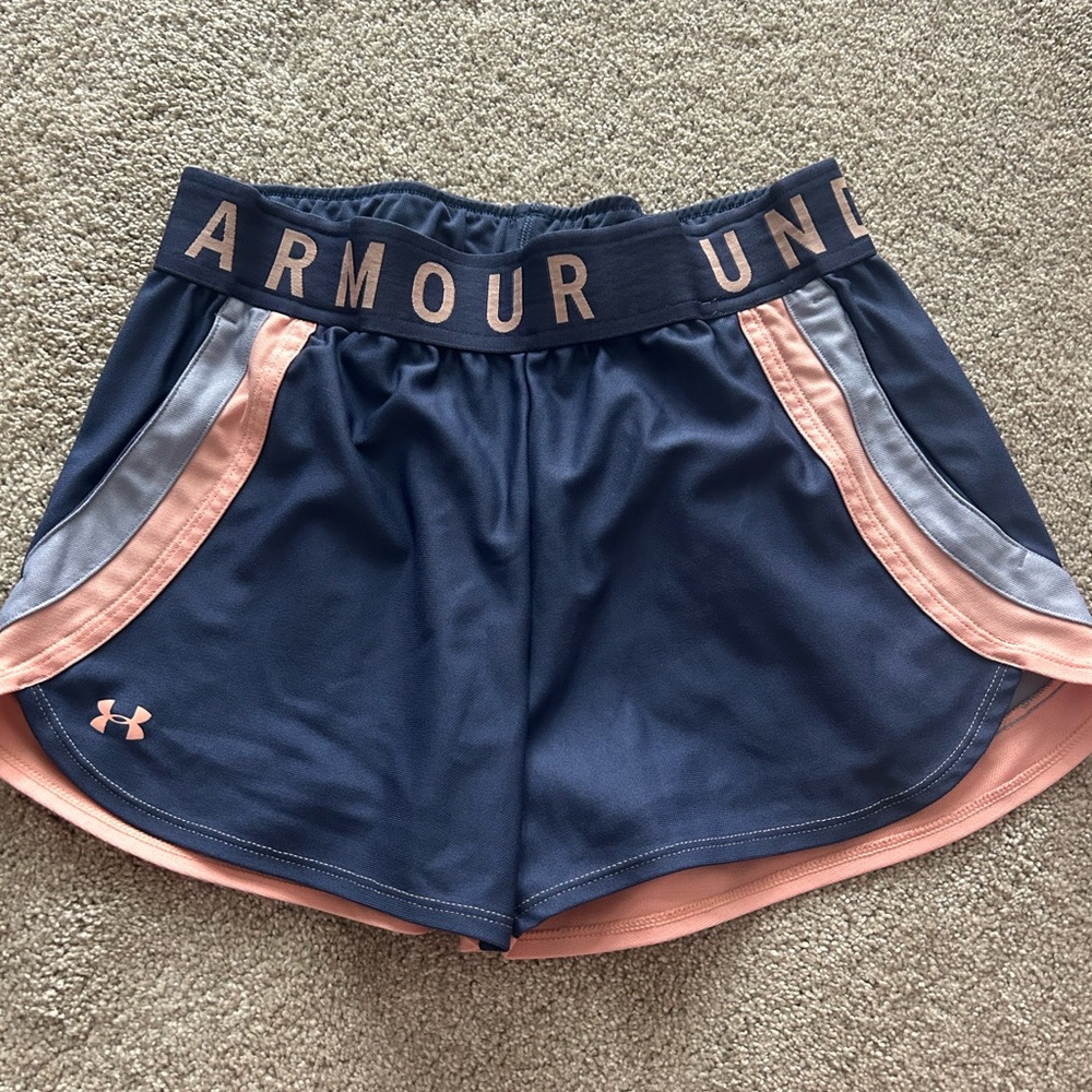 Under Armour Women's Blue and Peach Athletic Shorts